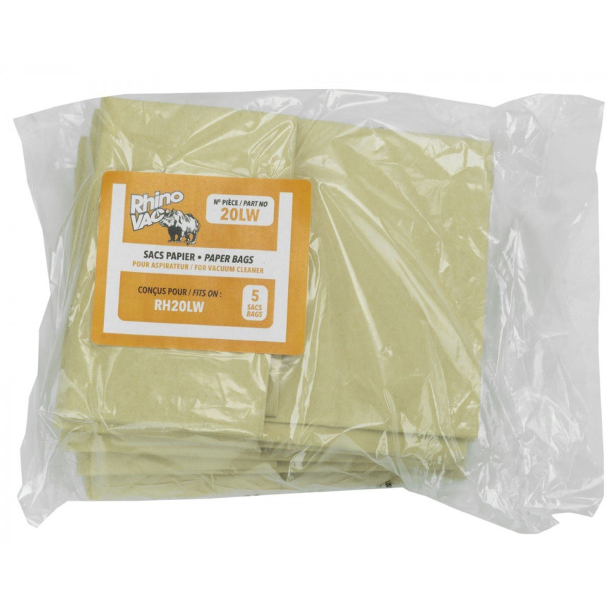 Paper Vacuum Bags for RhinoVac Shop Vacuum RH20LW - Pack of 5 Bags