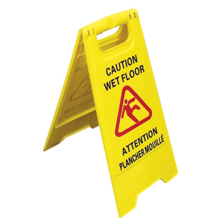 Bilingual Floor Sign " CAUTION WET FLOOR" - Two-Sided Imprint - Yellow