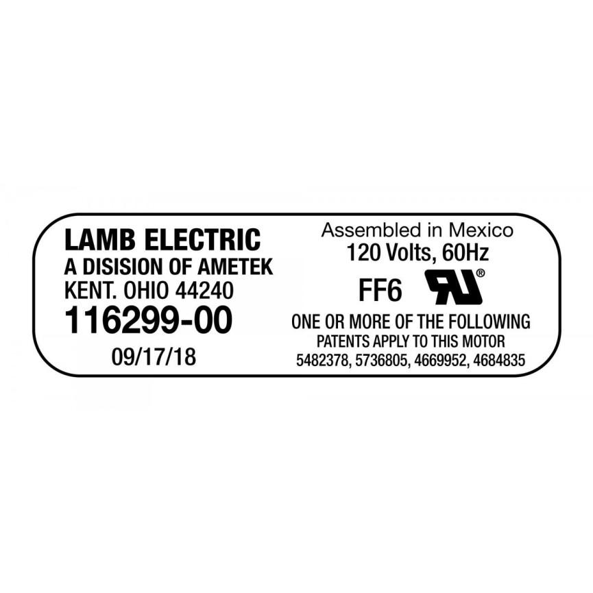 Bypass Vacuum Motor - 5.7" dia - 1 Fan - 120 V - Lamb / Ametek 116299-00 (S) 