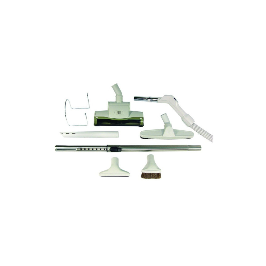 Central Vacuum Kit - 30' (9 m) Hose - Air Nozzle - Floor Brush - Dusting Brush - Upholstery Brush - Crevice Tool - Telescopic Wand - Hose and Tools Hangers - Grey