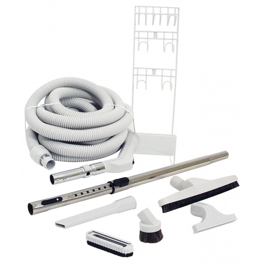 Central Vacuum Kit - 35' (10 m) Hose with On/Off Switch - Floor Brush - Dusting Brush - Upholstery Brush - Crevice Tool - Telescopic Wand