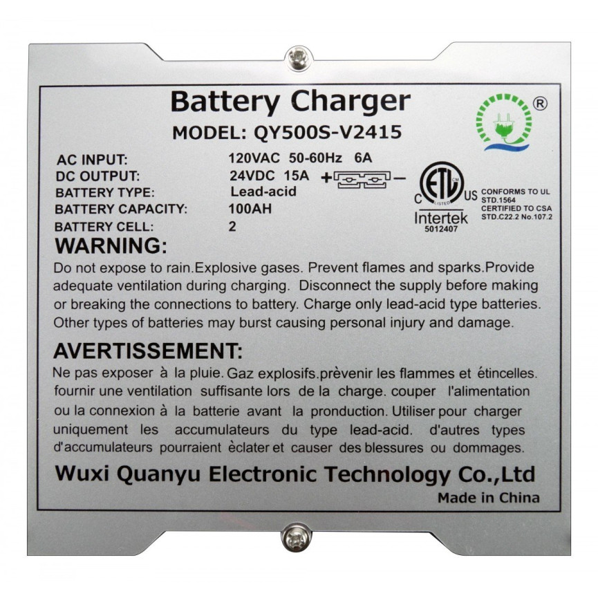 Charger for Autoscrubber JVC50BCN, JVC56BTN et JVC70BCTN - 24V/15A