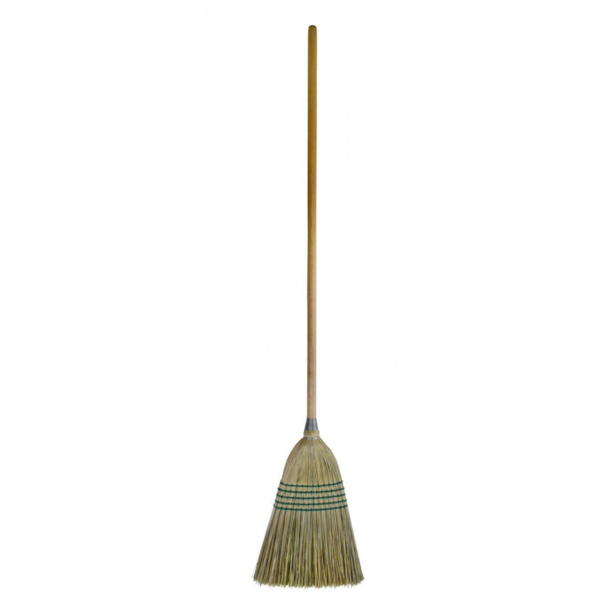 Corn Broom for Domestic and Commercial Use - 10" (25, 4 cm) Cleaning Path - Wooden Handle - 5 strings