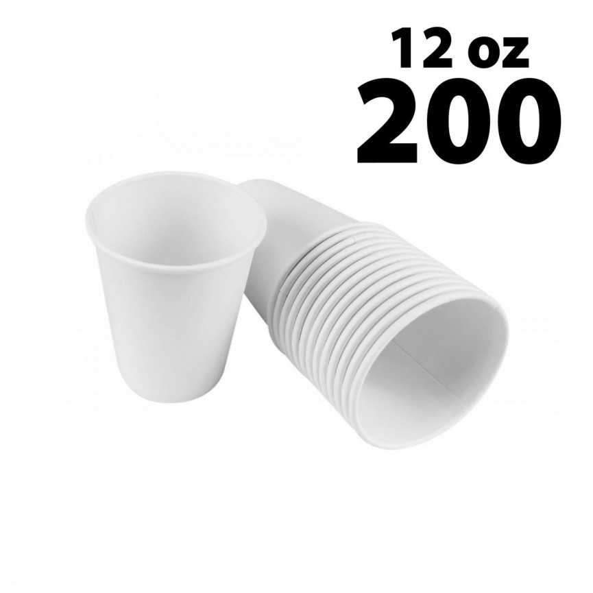 Disposable White Coffee Cups - 12 oz - 200 pack- Ecofriendly