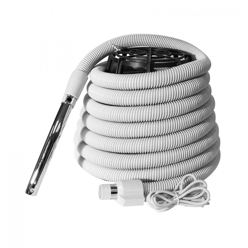 Electrical Hose for Central Vacuum - 30' (9 m) - 1 1/4" (32 mm) dia - Grey - Straight Handle - Button Lock - Plastiflex SE13011430BCUR