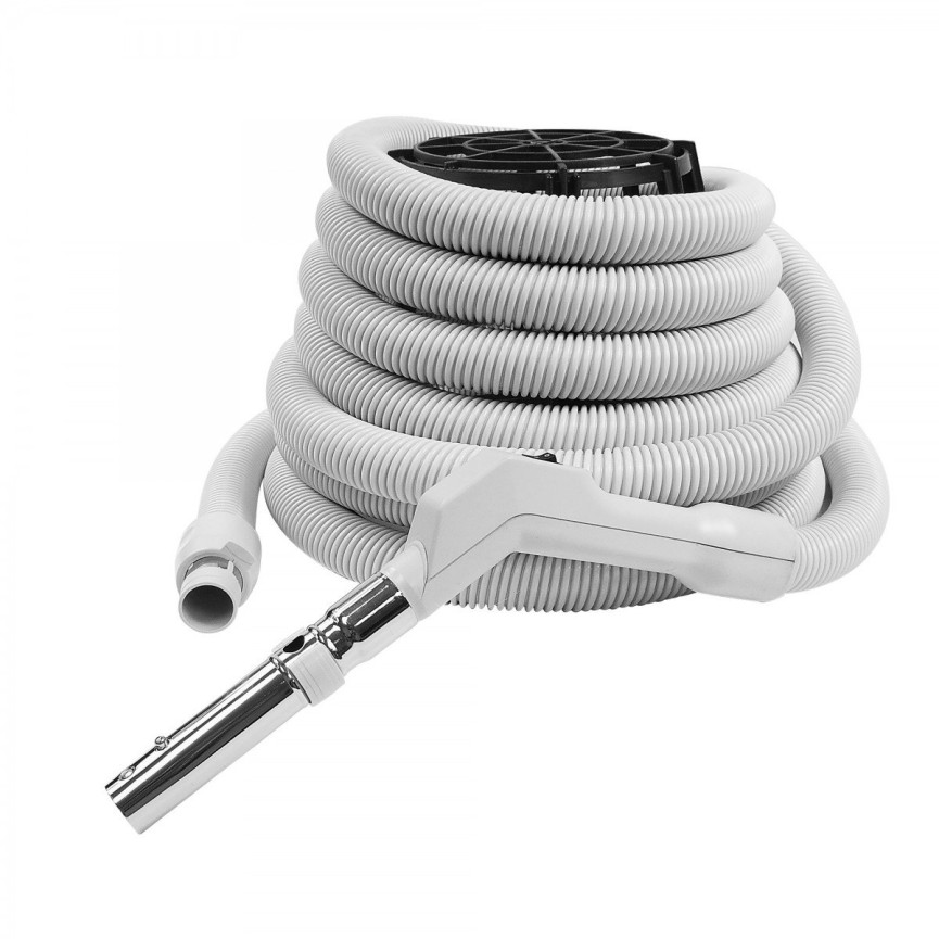 Hose for Central Vacuum - 50' (15 m) - 1 3/8" (35 mm) dia - Curved Handle - On/Off Button - Button Lock - Electriflex - Plastiflex XE130138050BU