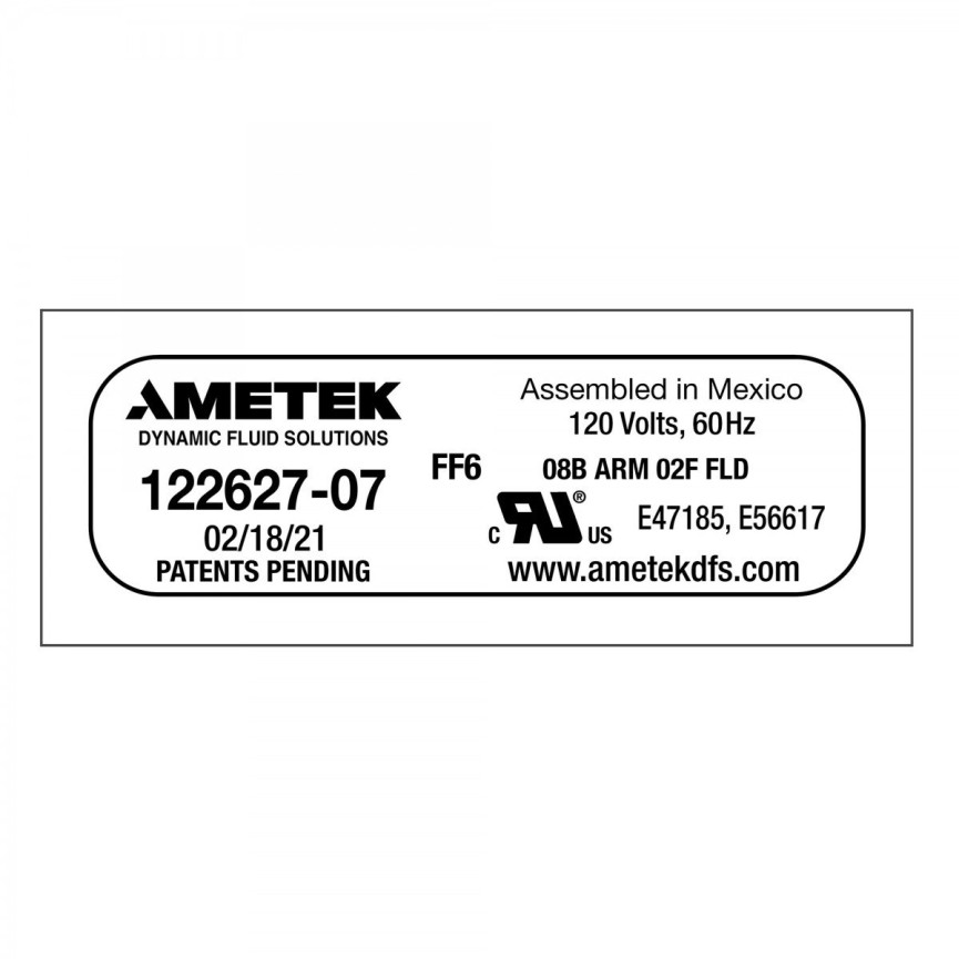 Motor, Ametek 122627-07, 120V, 13.8A, 659AW, 6.6", w/filter