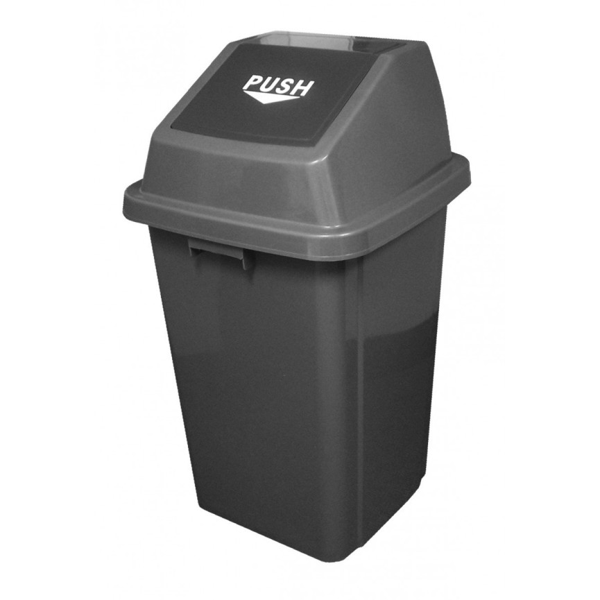Trash Garbage Can Bin with Push Down Lid - 26 gal (100 L) - Grey and Black - 19'' x 19'' x 35''