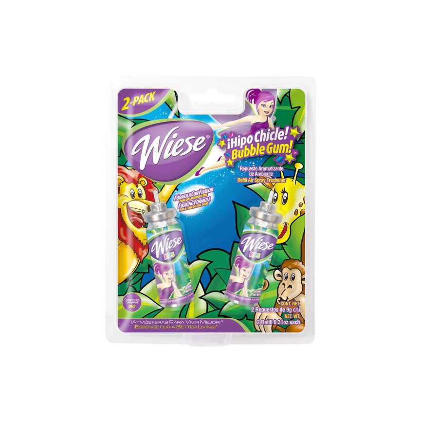 Refill for Air Spray Freshener for Mini Dispenser - Bubble Gum Scent - 2 Bottles of 0.31 oz (9 g) - Wiese NAEMS07