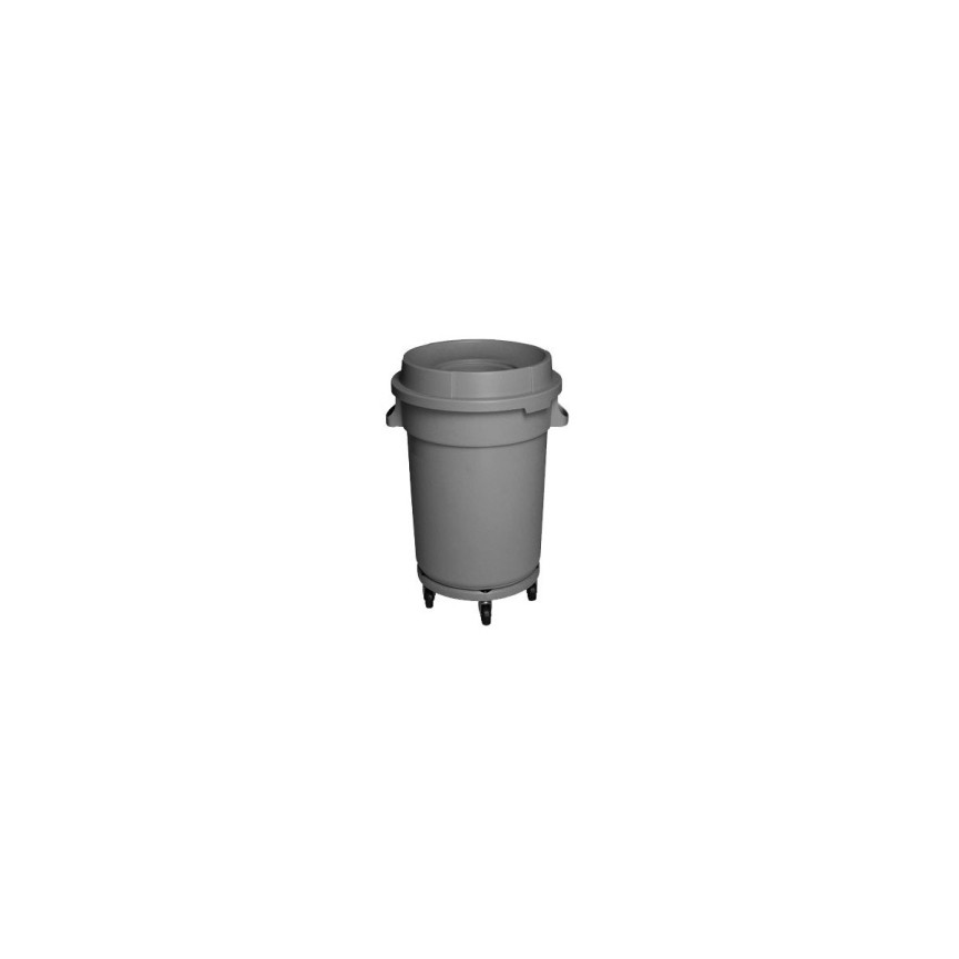 Round Trash Garbage Can Bin with Lid - Drum Dolly - 32 gal (145 L) - Grey