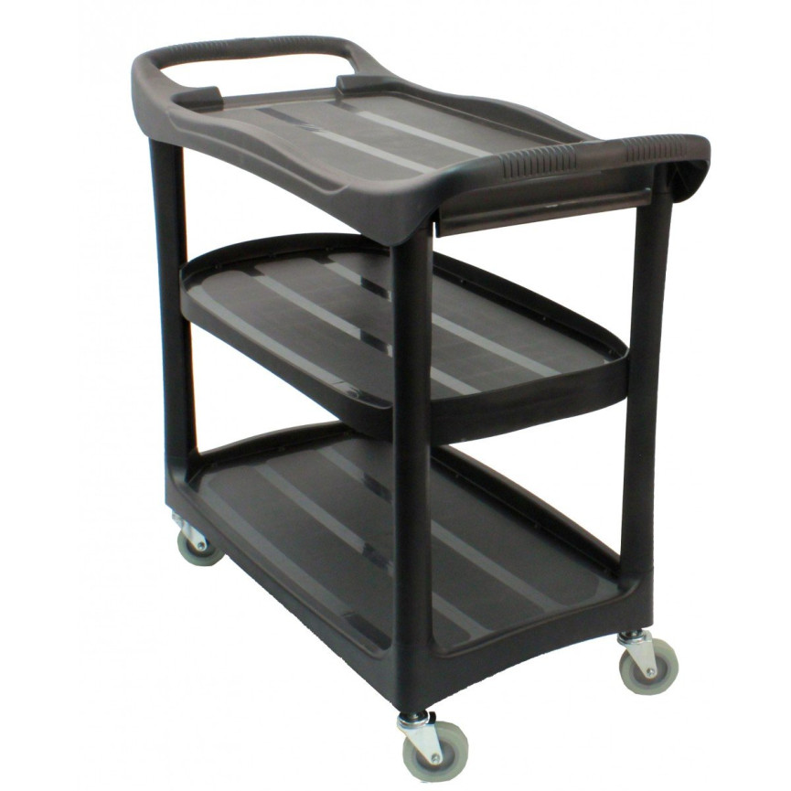 Service / Utility Cart - 3 Shelves - 4 Swivel Casters / Wheels - Rubbermaid - Black