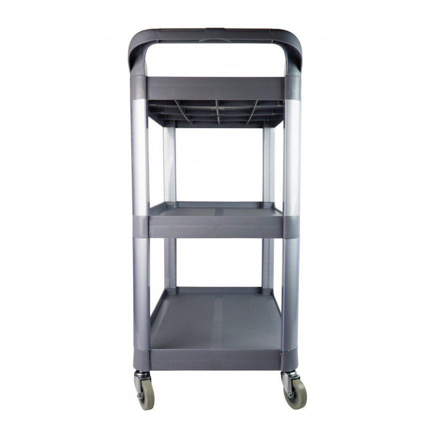Service / Utility Cart - 3 Shelves - 4 Swivel Casters / Wheels - Grey