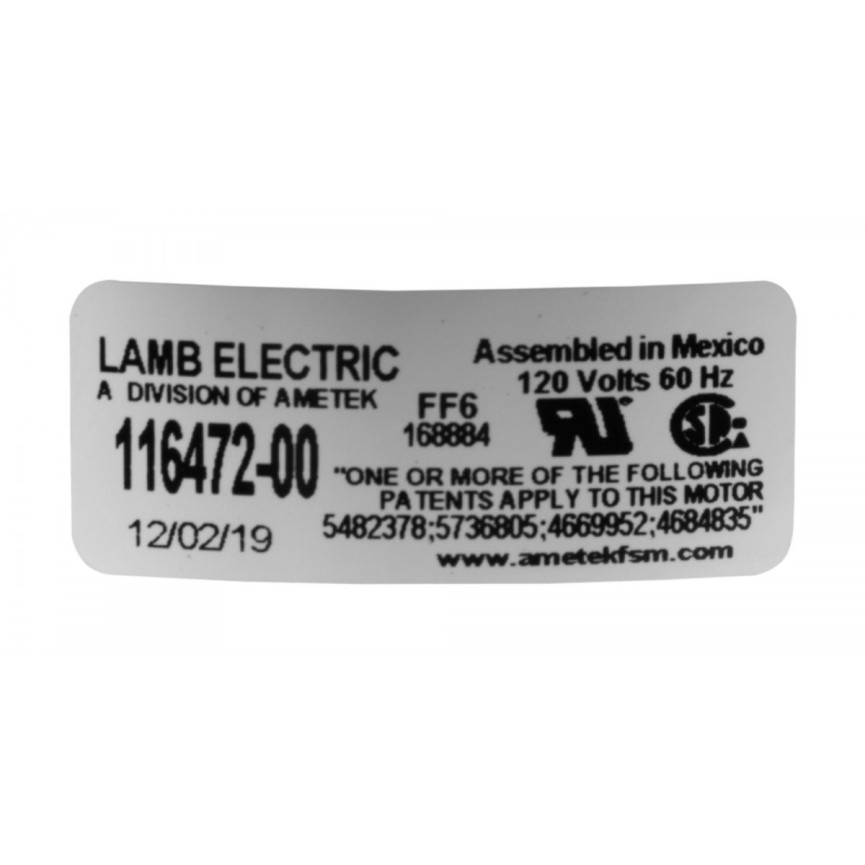 Tangential Vacuum Motor - 5.7" dia - 2 Fans - 120 V - 11.7 A - 1365 W - 404 Airwatts - 106.7" Water Lift - 112 CFM - Lamb / Ametek 116472-00 (B)