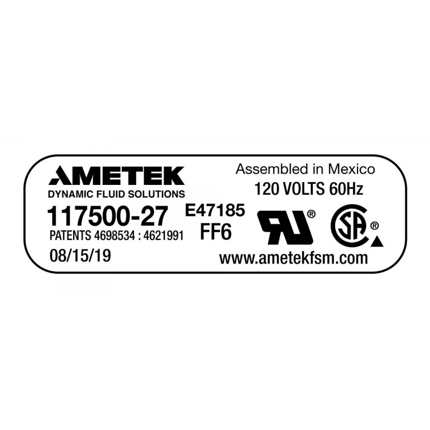 Tangential Vacuum Motor - 7.2" dia - 3 Fans - 120 V - 14.4 A - 1605 W - 530 Airwatts - 145.9" Water Lift - 102.5 CFM - Lamb / Ametek 11750012(b)