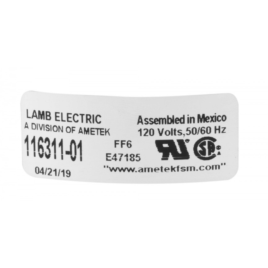 Thru-Flow Vacuum Motor - 5.7" dia - 2 Fans - 120 V - 8.3 A - 245 Airwatts - 93.7" Water Lift - 95 CFM - Lamb / Ametek 116311-01 (B)