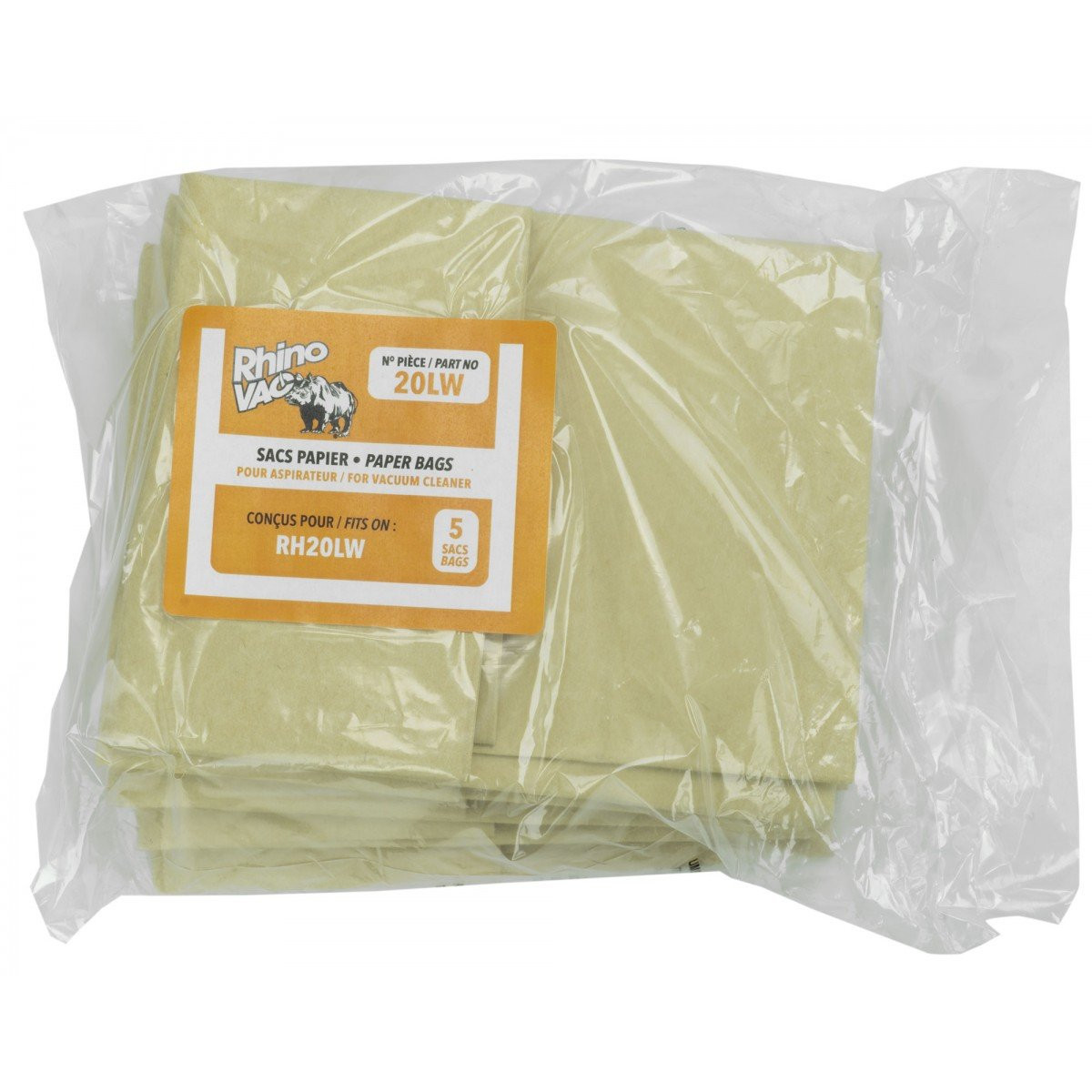 Paper Vacuum Bags for RhinoVac Shop Vacuum RH20LW - Pack of 5 Bags