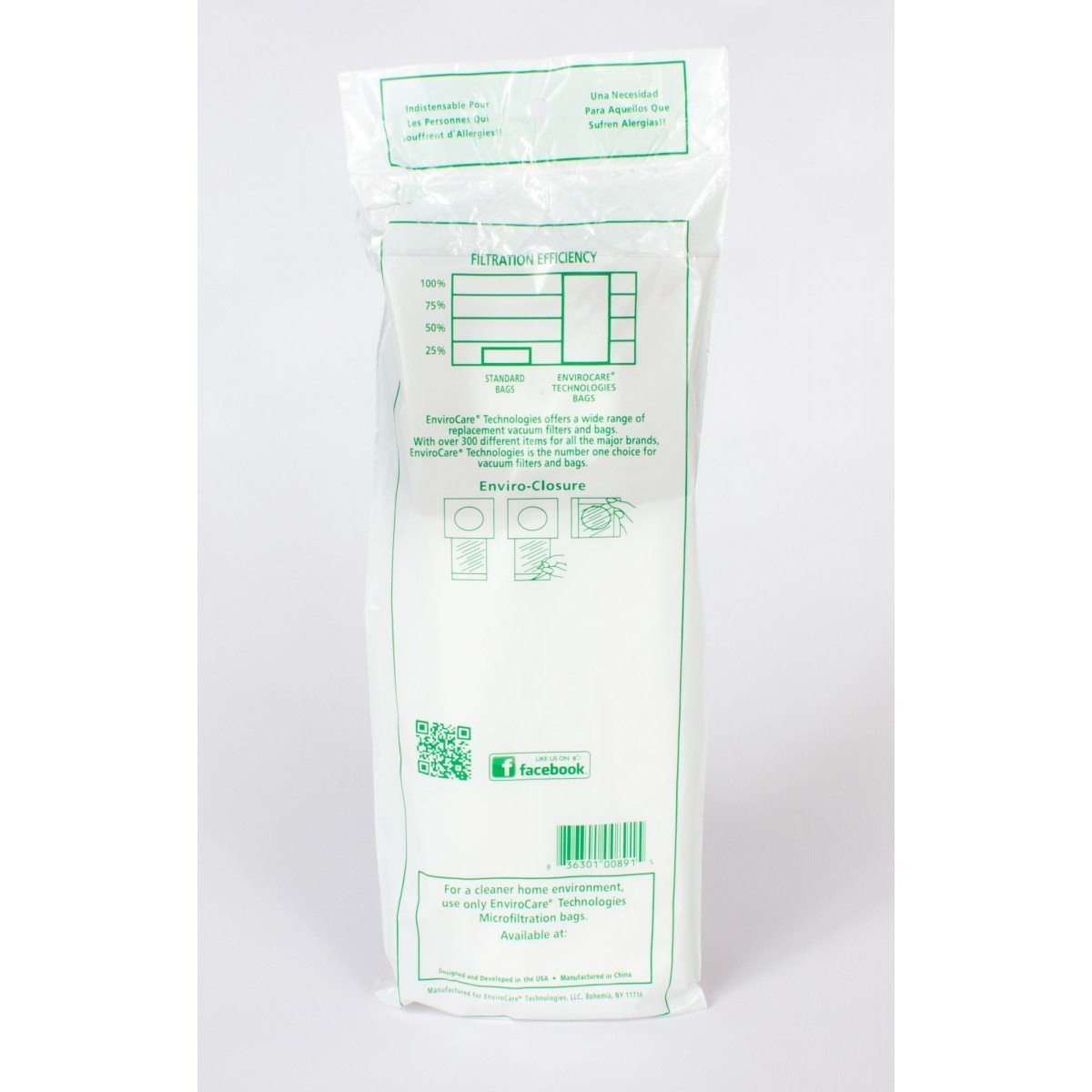 HEPA Microfilter Bag for Hoover Type I Vacuum - Pack of 3 Bags - Envirocare A891