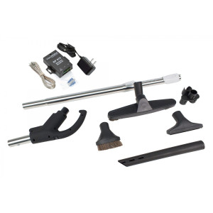 Central Vacuum Kit - Handle with Union and Button Lock Hide-A-Hose - 12" (30.5 cm) Floor Brush - Dusting and Upholstery Brushes - Crevice Tool - Tool Hanger - Telescopic Wand - Black - HHKITEZ24BK