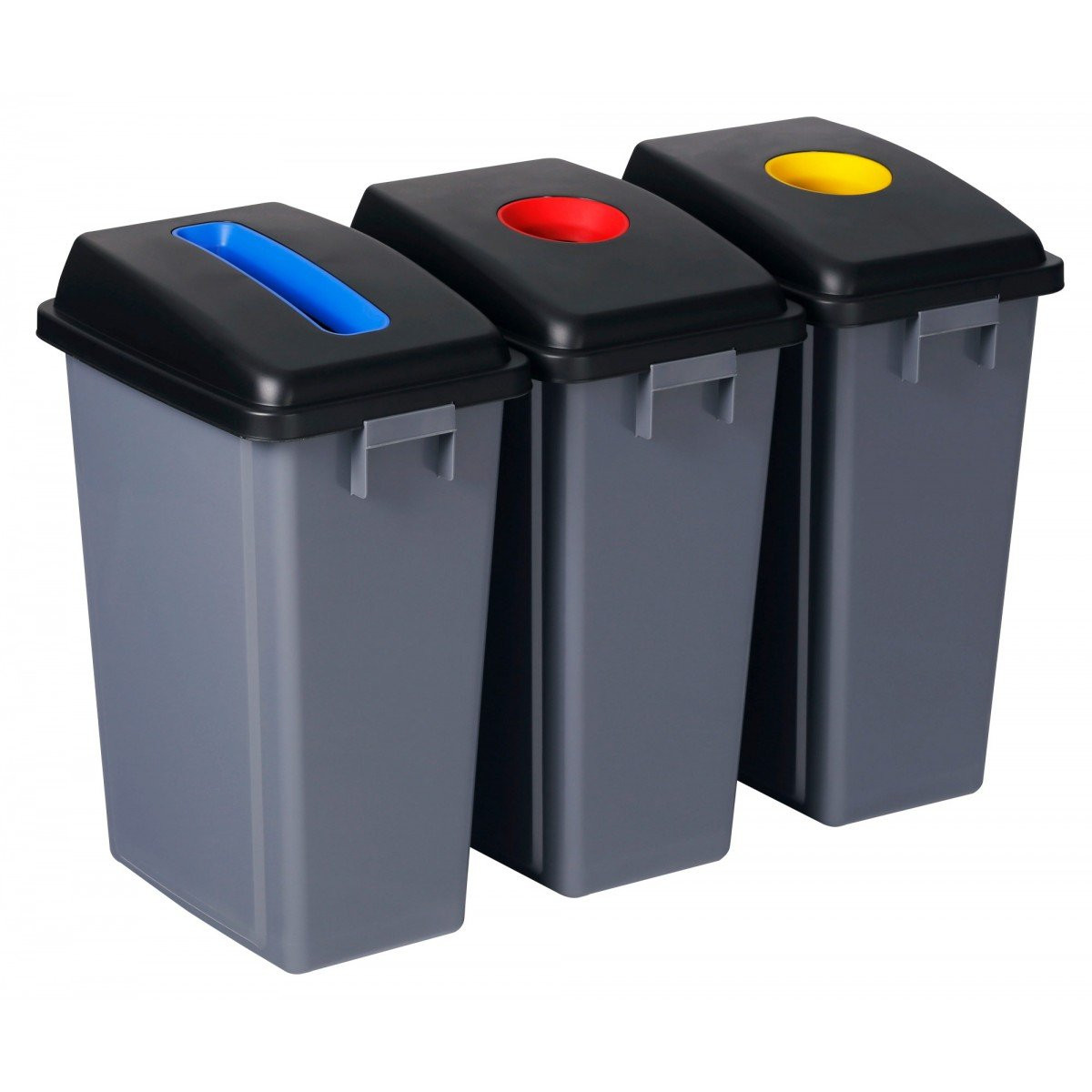 Recycling Station - 3 Bins - Sorting by Color - Capacity of 13.2 gal (60 L) Each - Grey