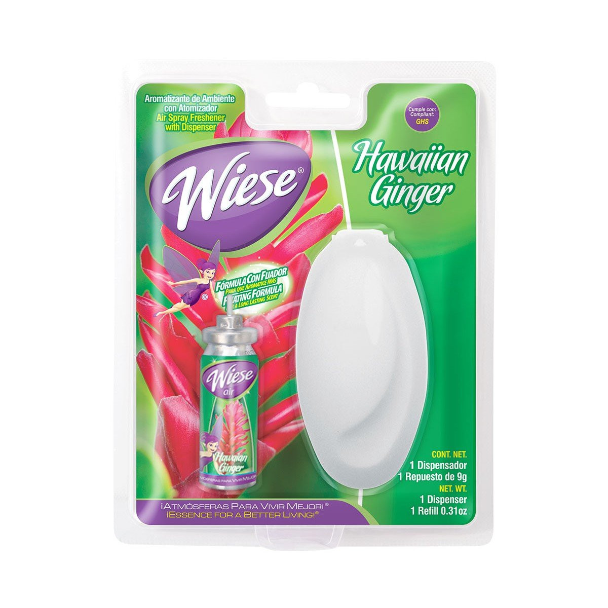 Air Spray Freshener with Mini Dispenser - Hawaiin Ginger - 0.31 oz (9 g) - Wiese NAEMS01