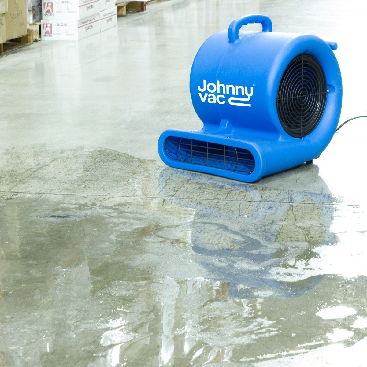 Blower / Fan / Floor Dryer - Johnny Vac - Fan Diameter 9.5" - 3 Speeds - with Handle - Integrated Electrical Inlet - Blue