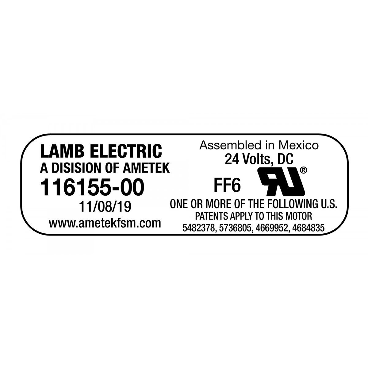Bypass Vacuum Motor - 5.7" dia - 2 Fans - 24 V - 14.4 A - 353 W - 98 Airwatts - 43.6" Water Lift - 68.2 CFM - Epoxy Paint - Lamb / Ametek 116155-00
