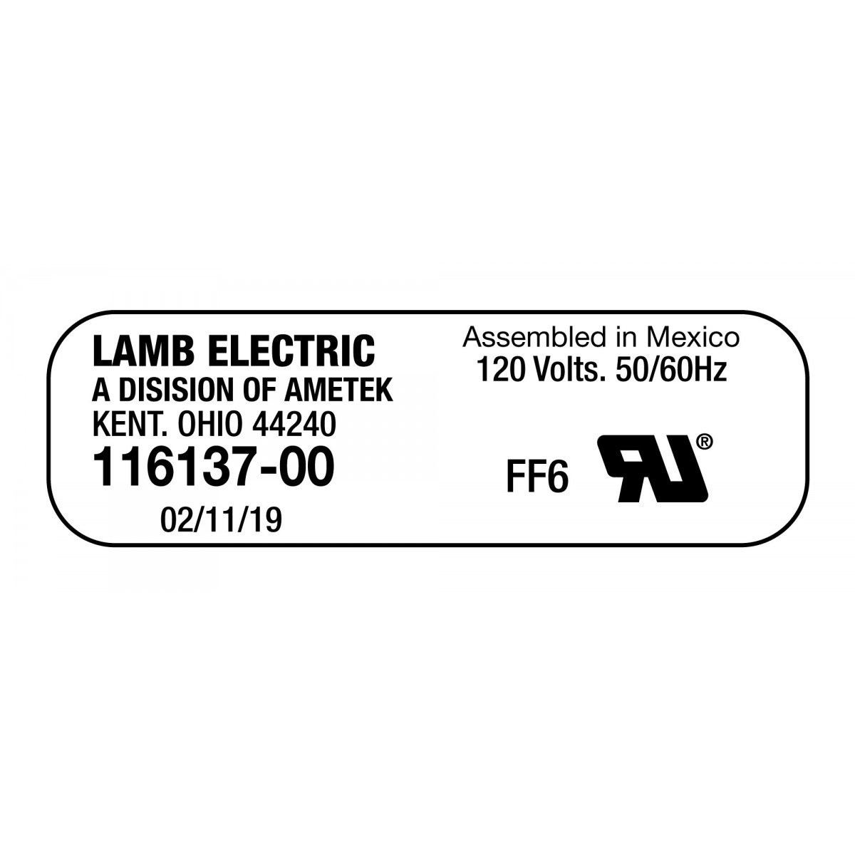Bypass Vacuum Motor - 7.2" dia - 3 Fans - 120 V - 14.7 A - 1607 W - 447 Airwatts - 131,4" Water Lift - 105 CFM - Lamb / Ametek 116137-00 (S)
