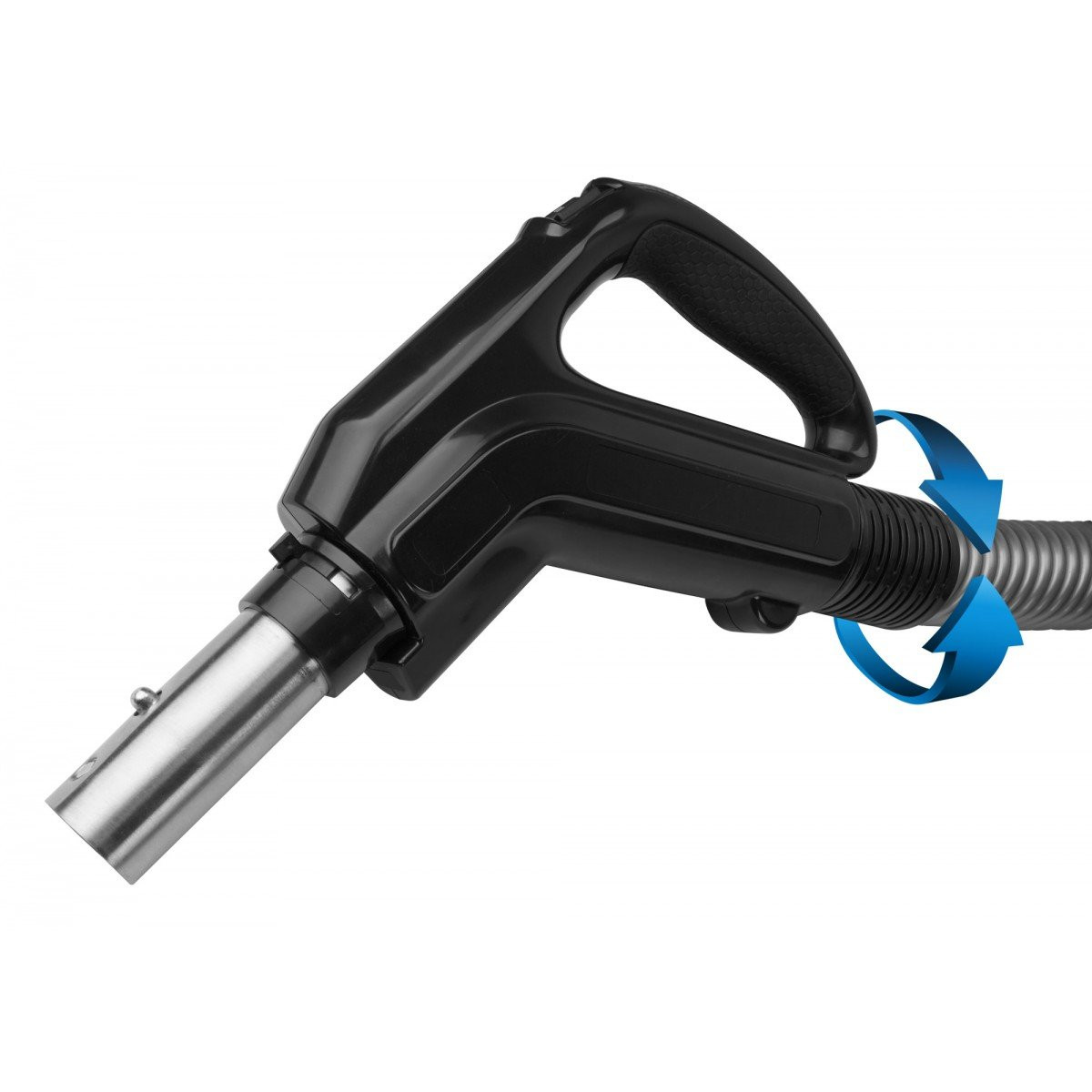 Complete Hose 50' Comfort Flex for Central Vacuum (15 m) Long - 1 3/8" Diameter - with Gas Pump Handle 360° Swivel - 24V - Silver