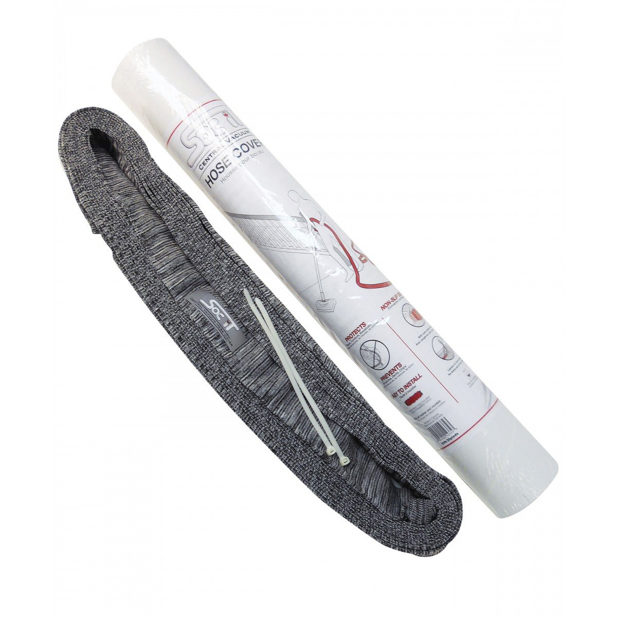 Cover for 40' (12 m) Hose of Central Vacuum Cleaner - with Nylon Twist-off Straps - Grey