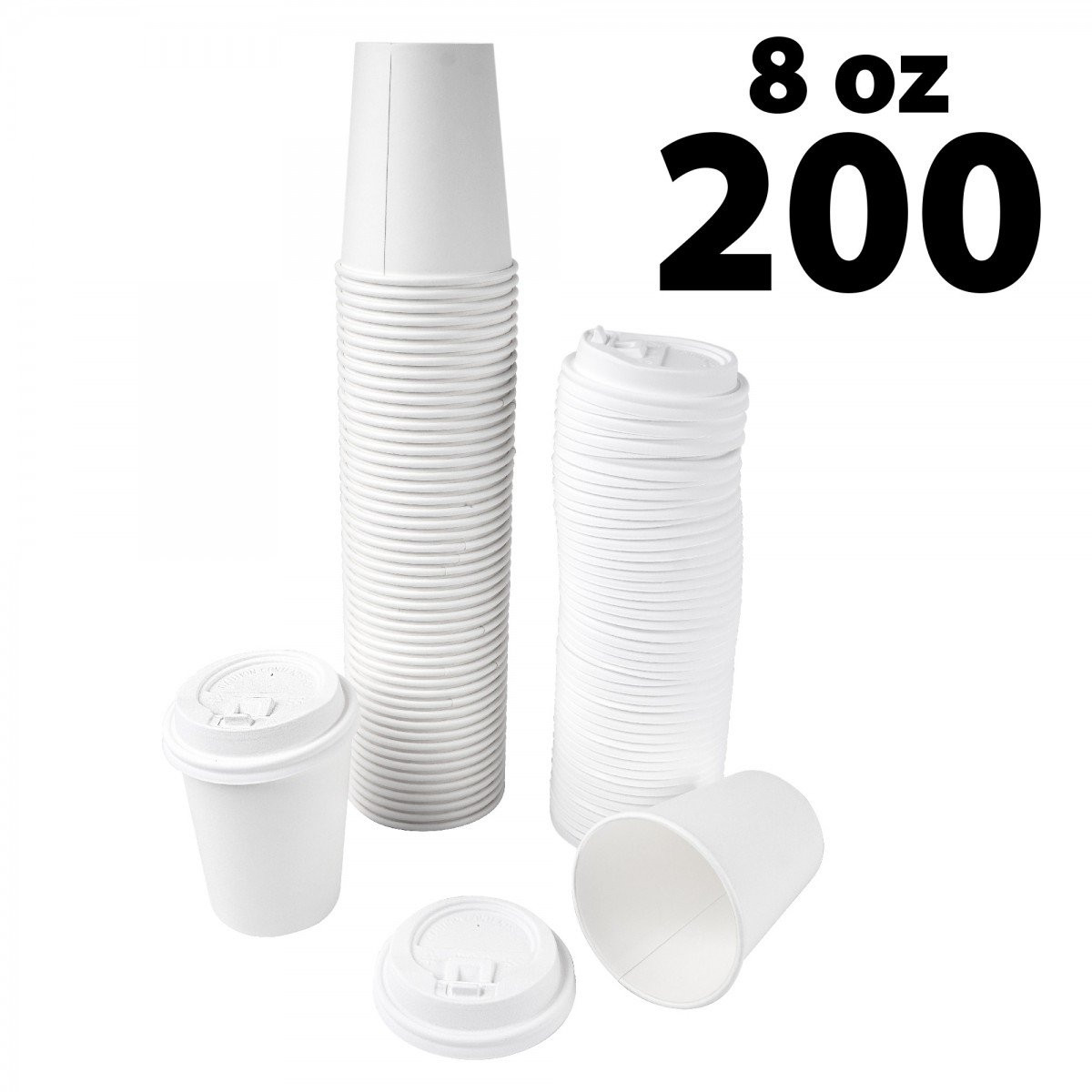 Disposable White Coffee Cups & covers - 8 oz -100 pack - Ecofriendly