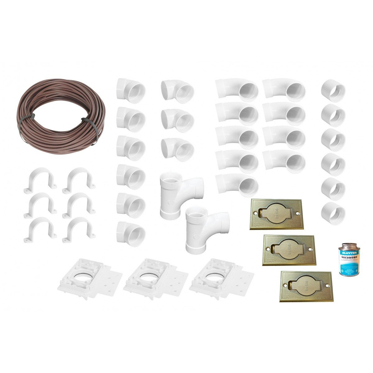 Installation Kit for Central Vacuum - 3 Silver Finish Inlets - with Accessories