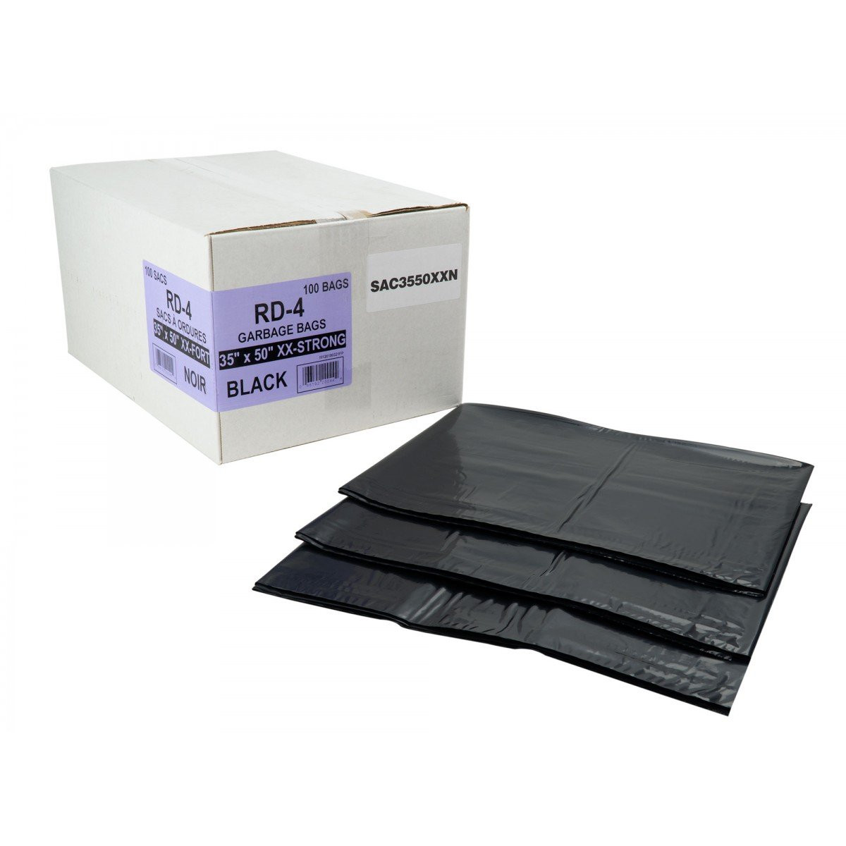 Commercial Garbage / Trash Bags - extra extra Strong - 35" x 50" (88.9 cm x 127 cm) - Black - Box of 100