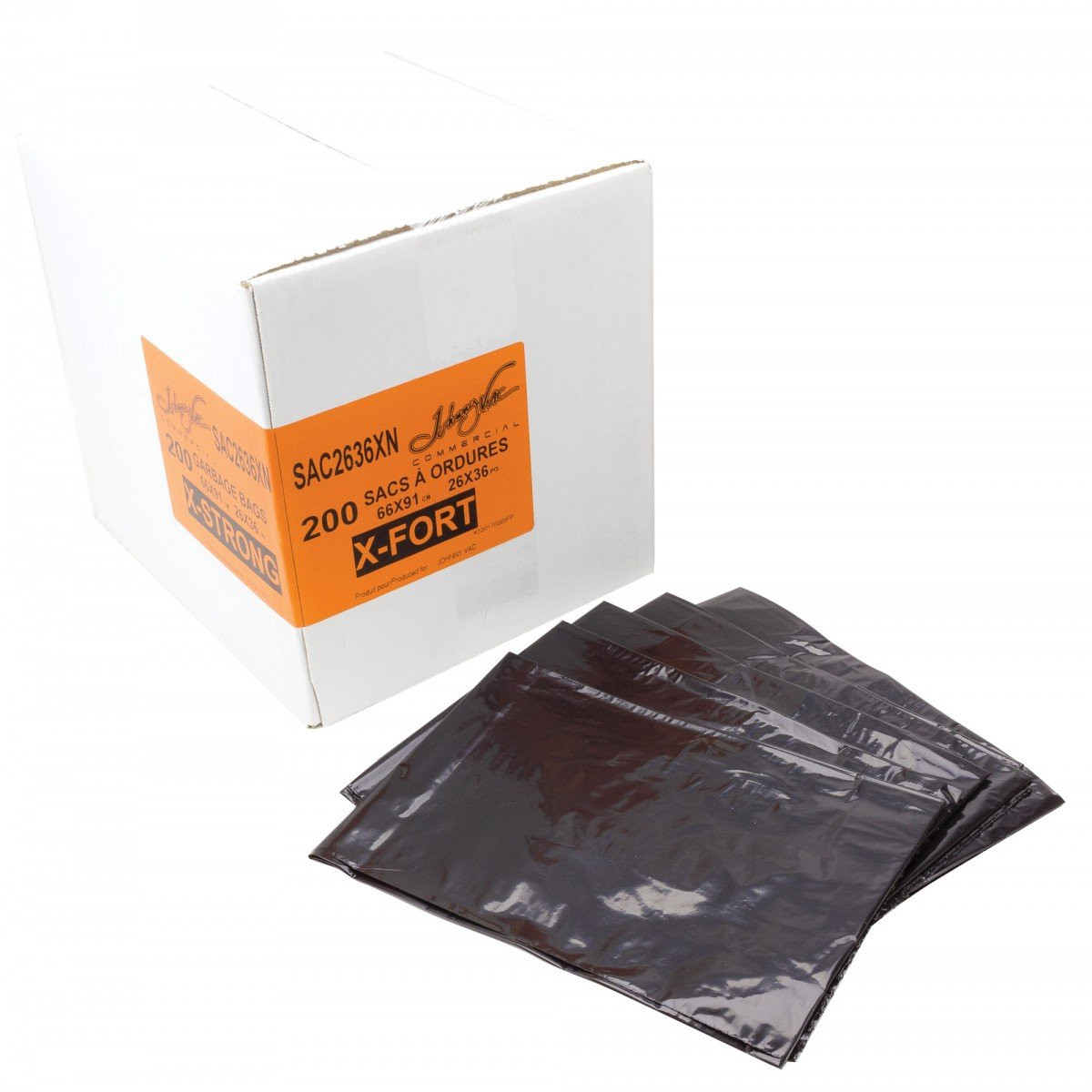 Commercial Garbage / Trash Bags - Extra Strong - 26" x 36" (66 cm x 91.6 cm) - Black - Box of 200