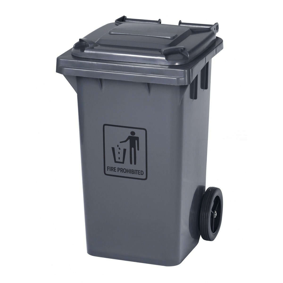 Trash Garbage Can Bin with Lid - with Wheels - 26 gal (100L) - 15" (38 cm) x 18" (42,72 cm) x 32" (81,28 cm) - Grey