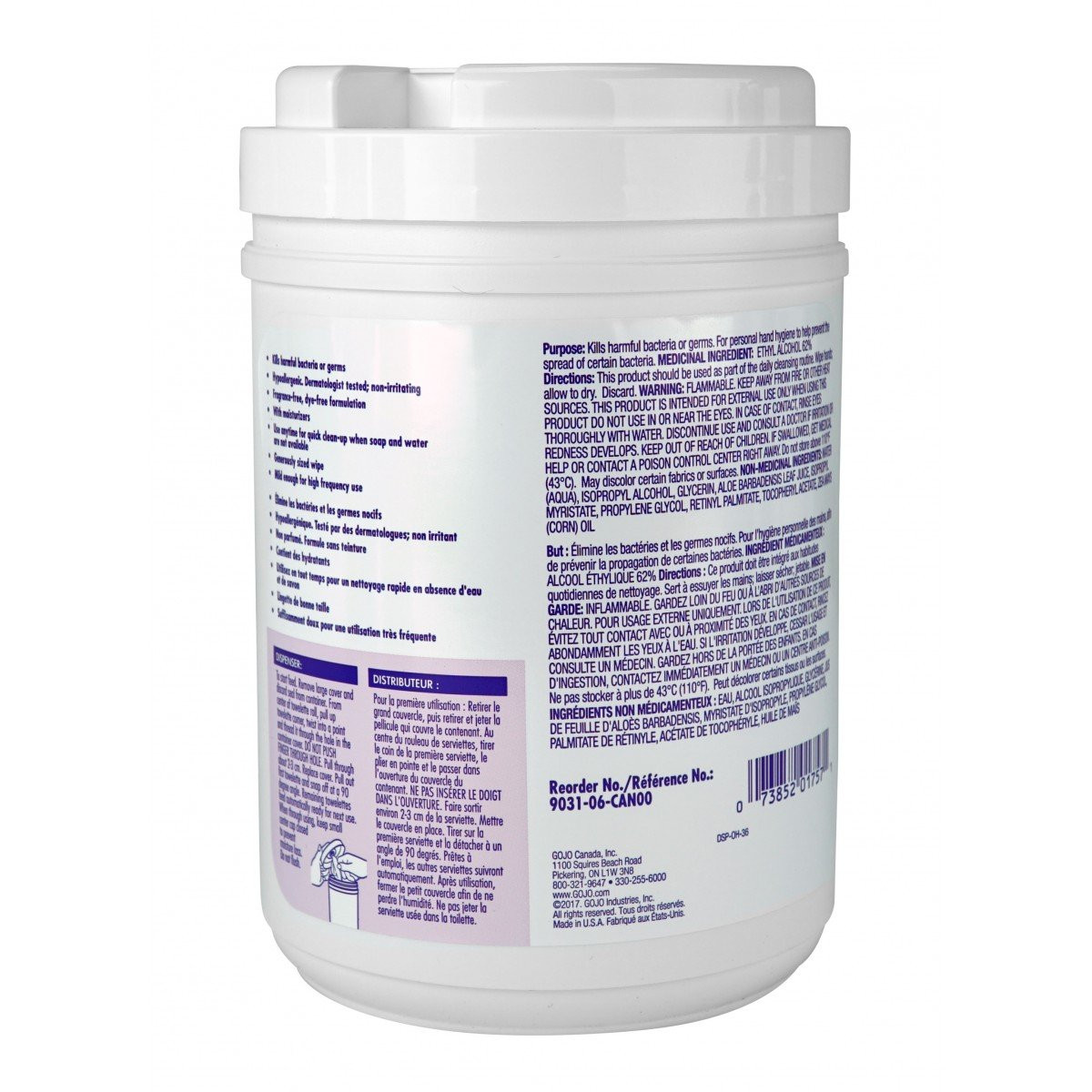 Hand Sanitizing Wipes - Purell - Ethyl Alcohol 62% - Fragrance-Free - 175 Wipes per Dispenser