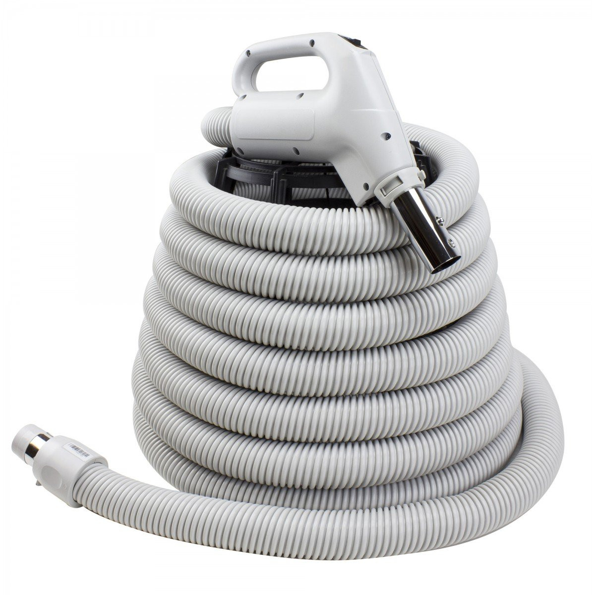 Hose for Central Vacuum - 30' (9 m) - 1 3/8" (35 mm) dia - Grey - Gas Pump Handle - On/Off Button - Button Lock - Plastiflex XZ130138030BU3
