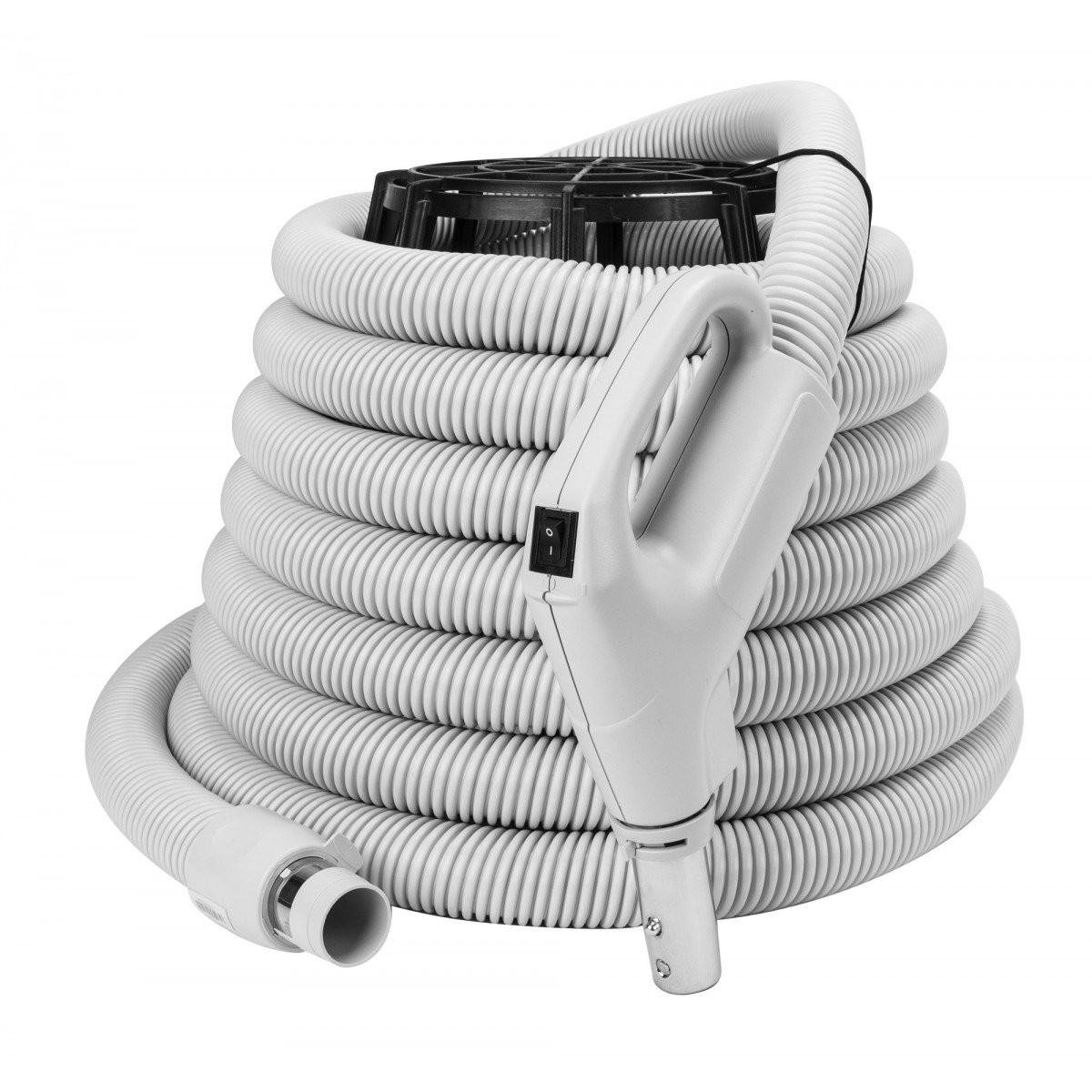Central Vacuum Kit - 40' (12 m) Hose with On/Off Switch - Air Nozzle - Floor Brush - Dusting Brush - Upholstery Brush - Crevice Tool - Telescopic Wand - Hose and Tools Hangers - Grey