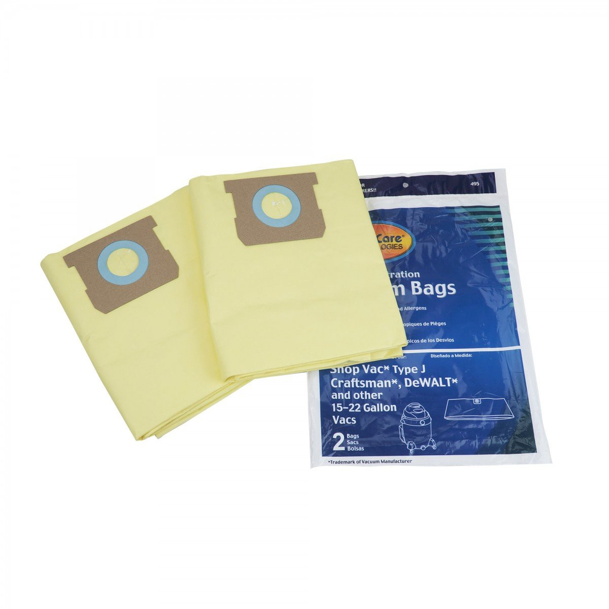 Microfilter Bag for Shop Vac with tank capacity from 15 to 22 gal / 56,8 l to 83,28 l - Pack of 2 bags - Envirocare 495