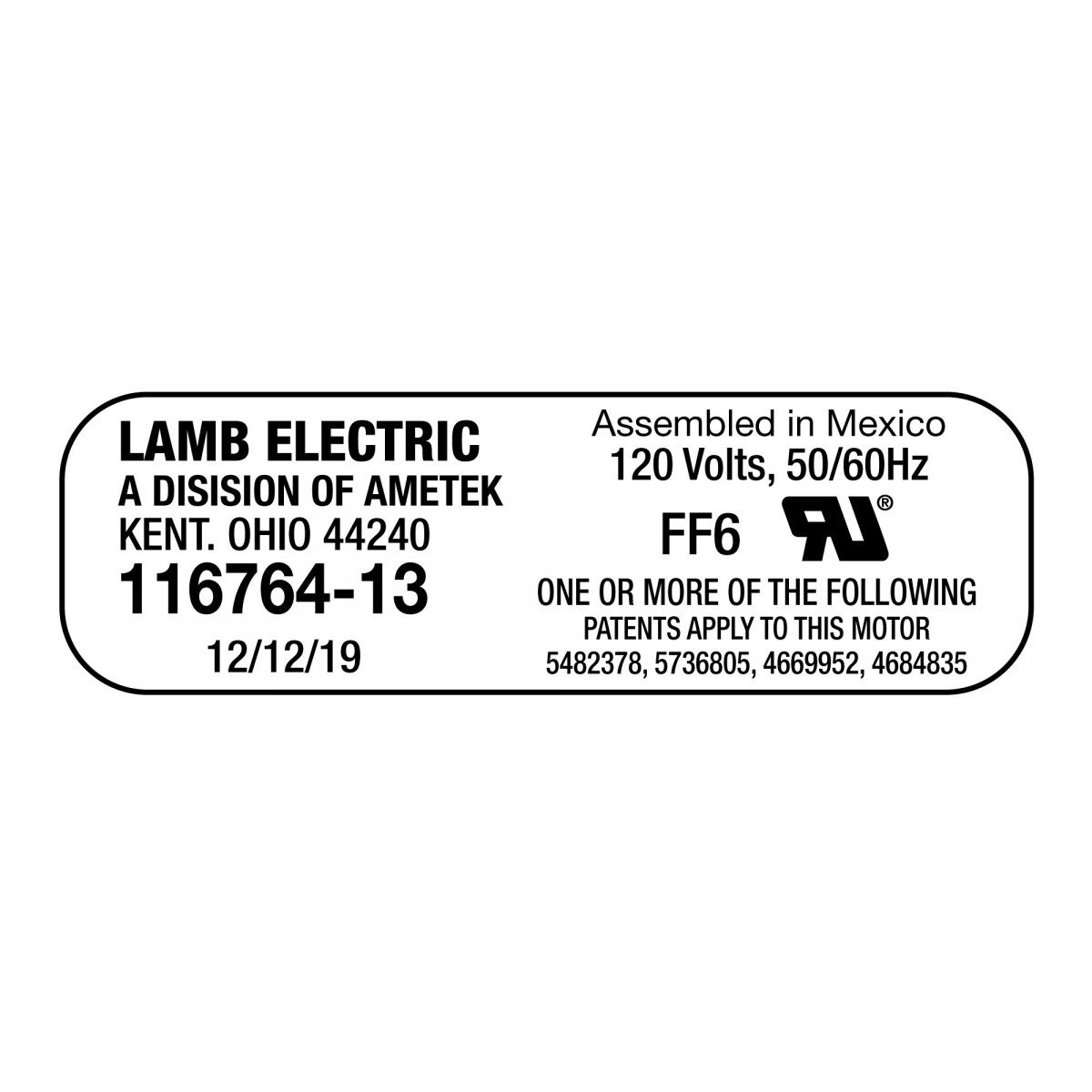 Vacuum Motor - 5.7" dia - 3 Fans - 120 V - 11.2 A - 1292 W - 382 Airwatts - 119.3" Water Lift - 100 CFM - Epoxy Paint - Lamb / Ametek 116764-13 (S)
