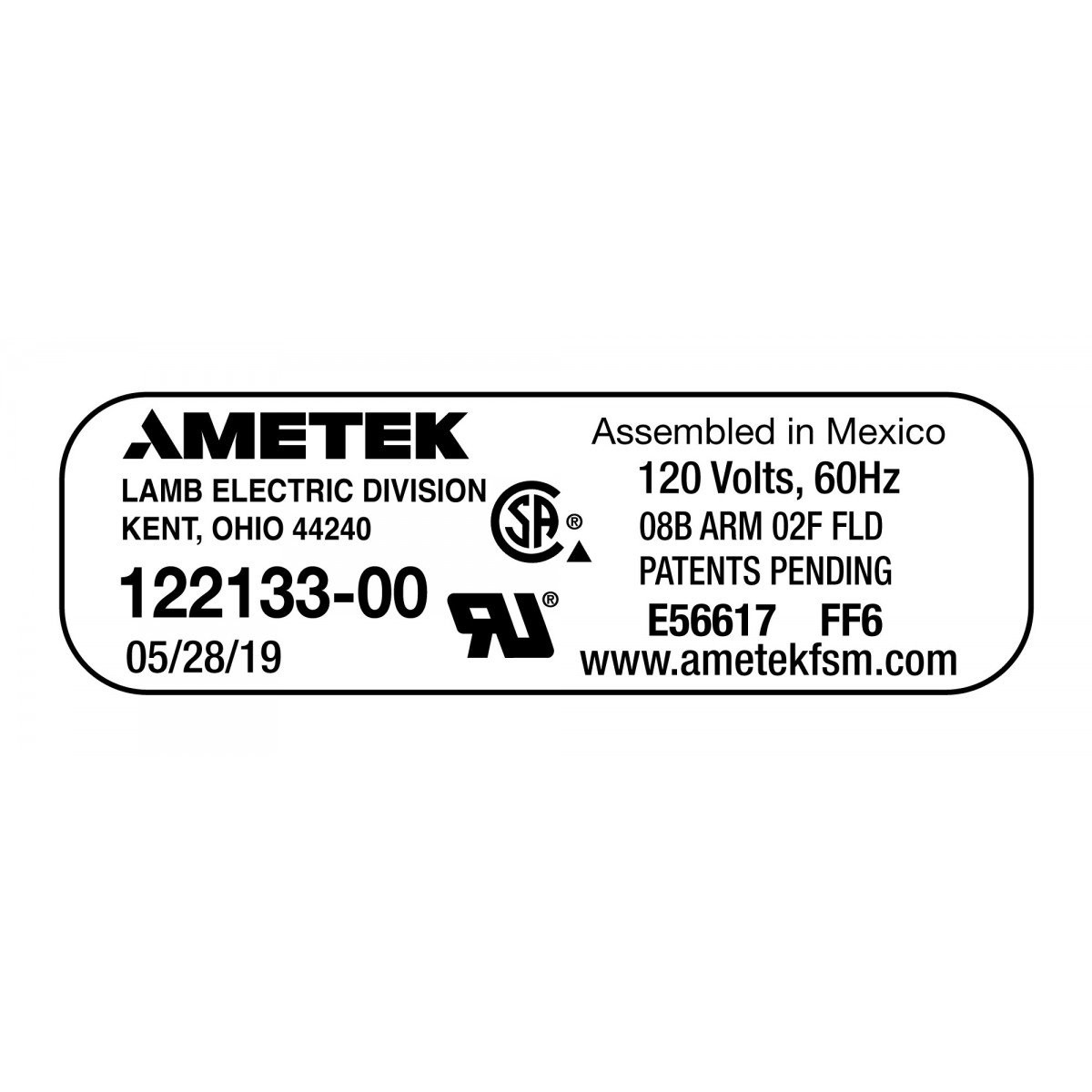 Tangential Vacuum Motor - 8.4" dia - 1 Fan - 120V - 717 Airwatts - Lamb / Ametek 122133-00 (B)