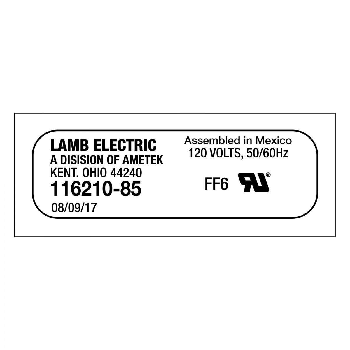MOTOR AMETEK 2F TANGENTIAL 8.4AMPS 120V EPOXY COATED AND TUBE AT BOTTOM
