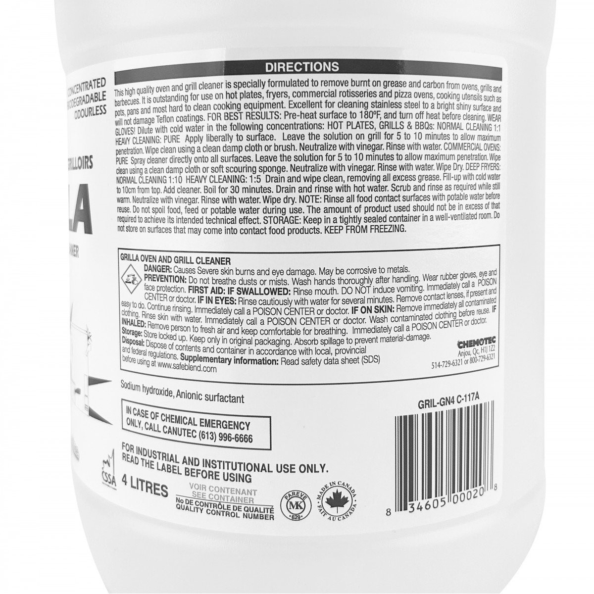 Oven and Grill Cleaner Grilla concentrated 1.06 gal (4 L) Safeblend GRIL