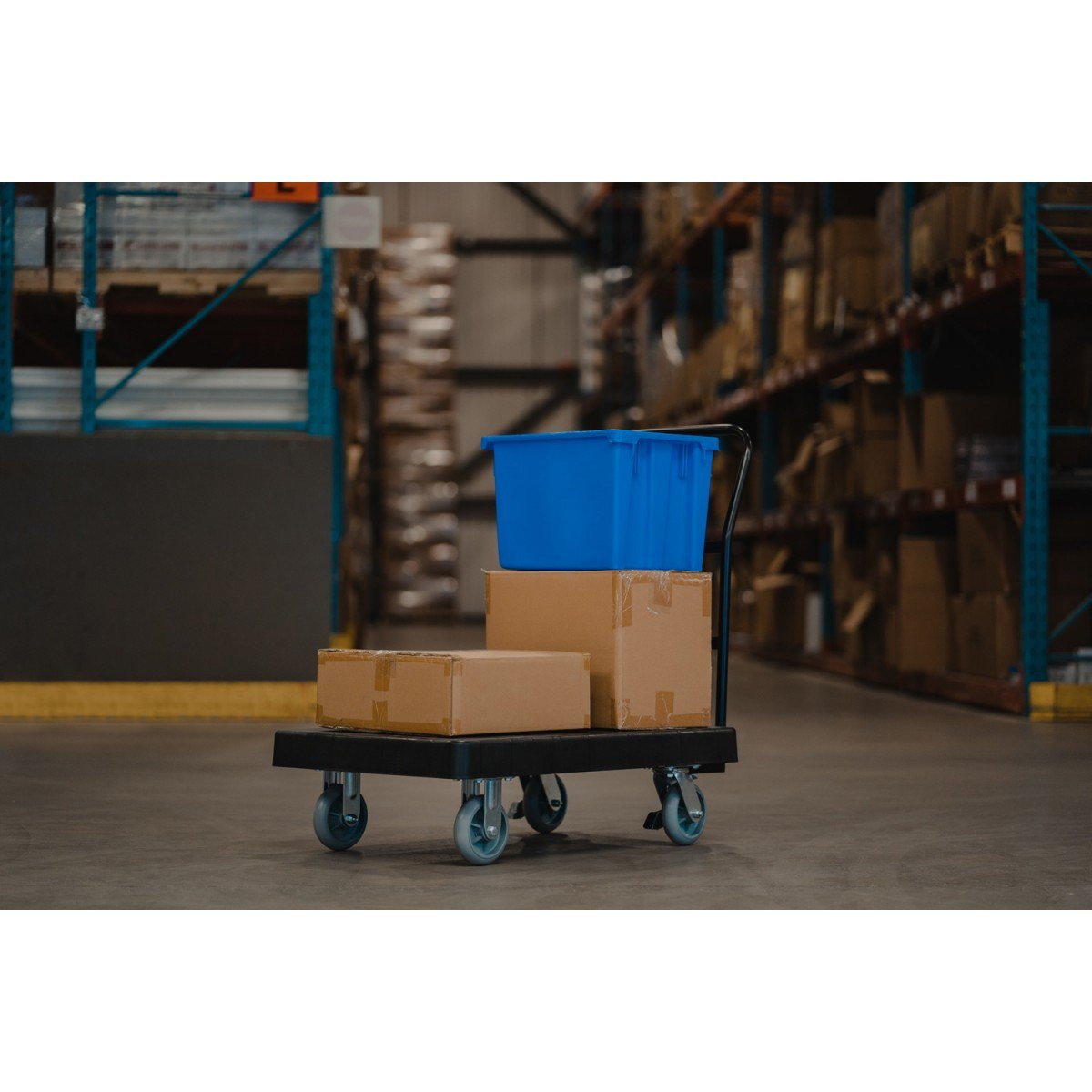 Black Platform Cart - 3' x 2' Surface - Sturdy Metal Handle - Wheels with Brakes