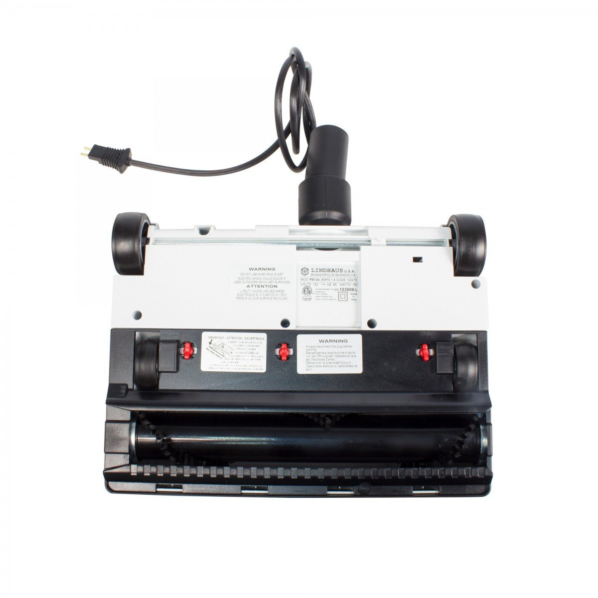 Power Nozzle - 12" (30.5 cm) Width - Adjustable Height - White - Geared Belt - Metal Roller Brush - Lindhaus PH6113