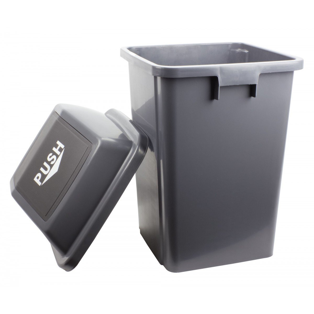 Trash Garbage Can Bin with Push Down Lid - 16 gal (60 L) - Grey - 16" x 16" x 28"