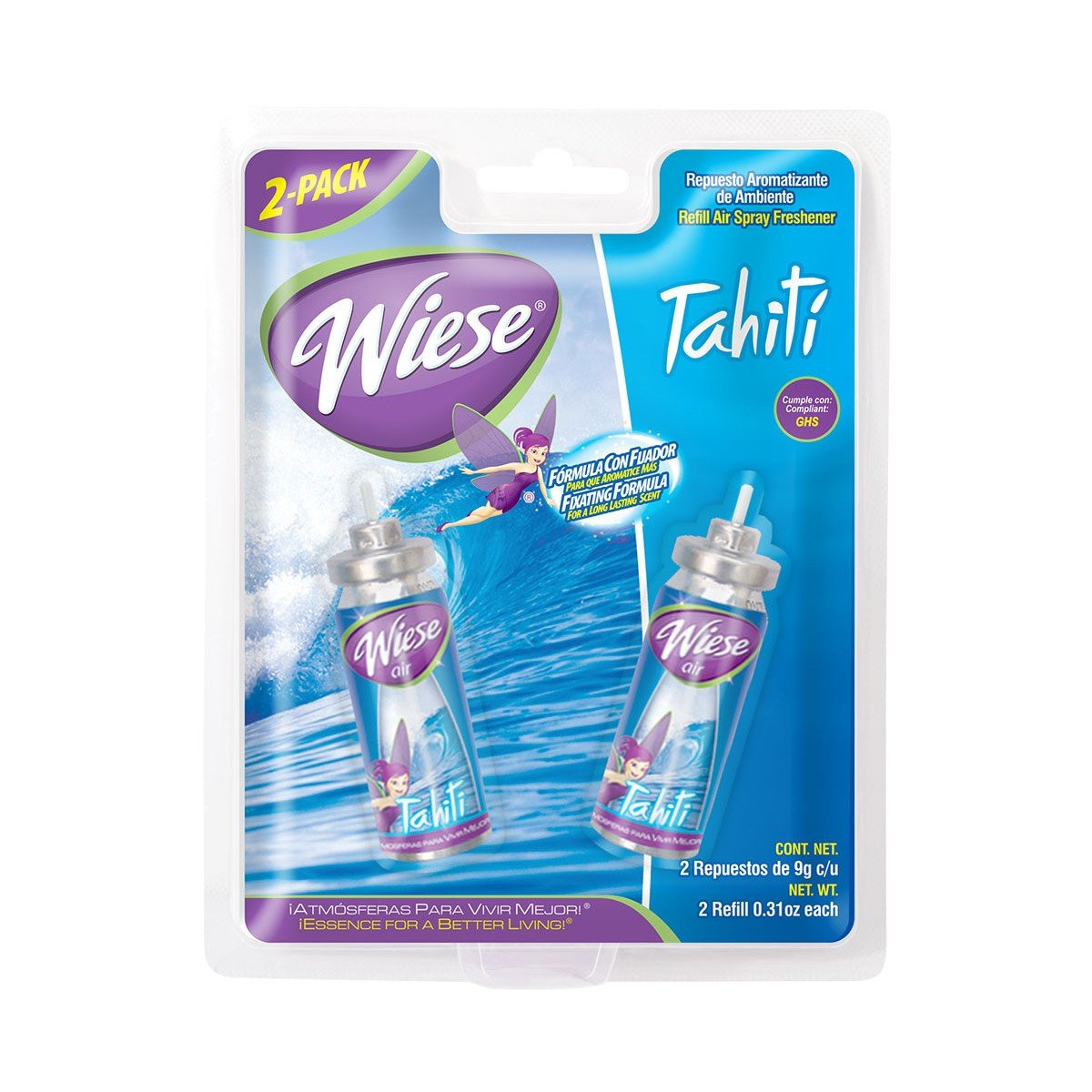 Refill for Air Spray Freshener for Mini Dispenser - Tahiti Scent - 2 Bottles of 0.31 oz (9 g) - Wiese NAEMS03