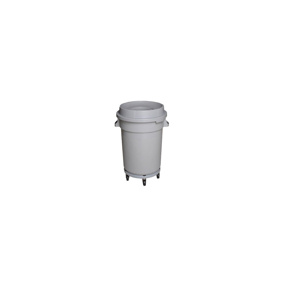 Round Trash Garbage Can Bin with Lid - Drum Dolly - 20 gal (88L) - Light Grey