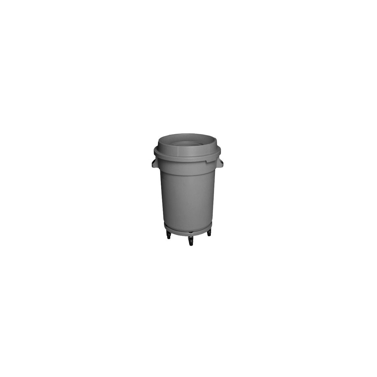 Round Trash Garbage Can Bin with Lid - Drum Dolly - 32 gal (145 L) - Grey
