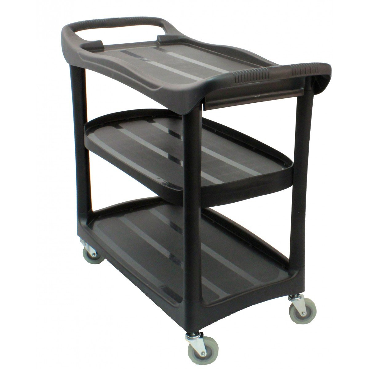 Service / Utility Cart - 3 Shelves - 4 Swivel Casters / Wheels - Rubbermaid - Black