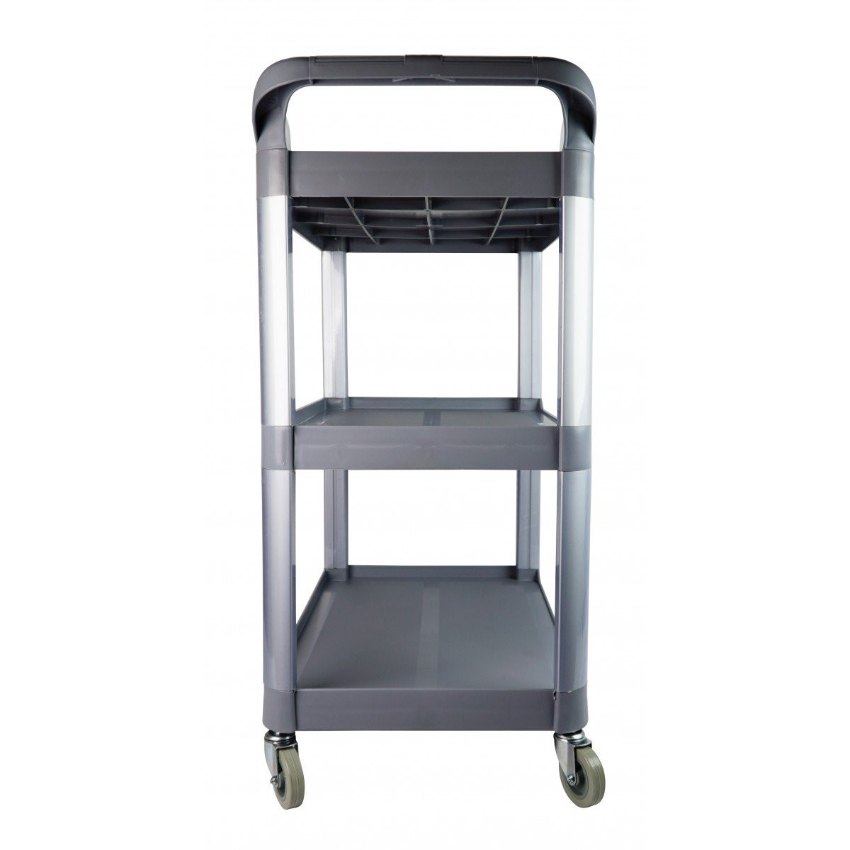 Service / Utility Cart - 3 Shelves - 4 Swivel Casters / Wheels - Grey